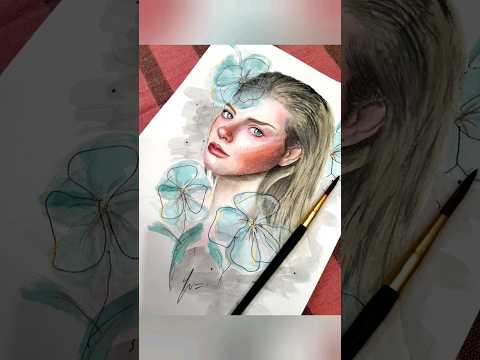 Drawing watercolor portrait of women with blue eyes 💙#watercolorportraitpainting #portrait #shorts