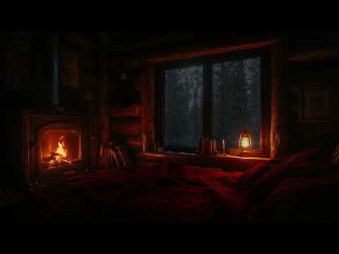 Cozy Night in Log Cabin During Storm🔥Gentle Rain Sounds & Fireplace Sounds for Mind Relaxation