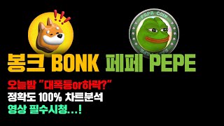봉크 BONK 페페 PEPE [긴급] 오늘밤 밈코인 대폭등or하락? 정확도 100% 차트분석, 영상 필수시청...! #코인시황