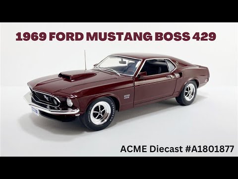 ACME 1969 Ford Mustang Boss 429 Royal Maroon A1801877 Diecast Scale Replica Model