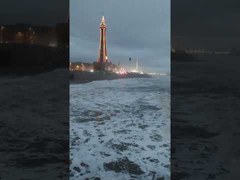 Blackpool The sea. Is angry.  Real sound. Of waves  ( no mic attached)..