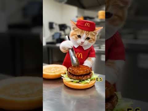 #gato 🐈 haciendo un delicioso hamburguesa 🍔 gato 🐈