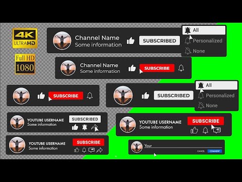 Custom Subscribe youtube buttons green screen, transparent