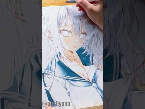 オリジナルキャラ色紙の髪と目を塗ります✏️ #イラストメイキング #shorts