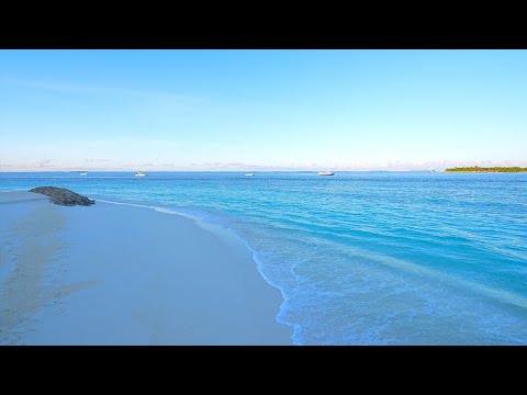 Maldives Ocean 4K 🏝 Tropical Beach in Summer. Ocean sounds for sleep and study