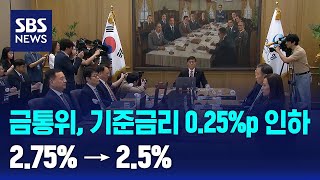 금통위, 기준금리 0.25%p 인하…2.75% → 2.5% / SBS