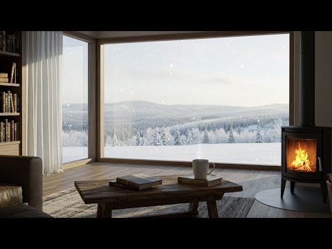 Relaxing 4K Winter Scene | Snowfall, Fireplace, & Piano for Focus & Sleep