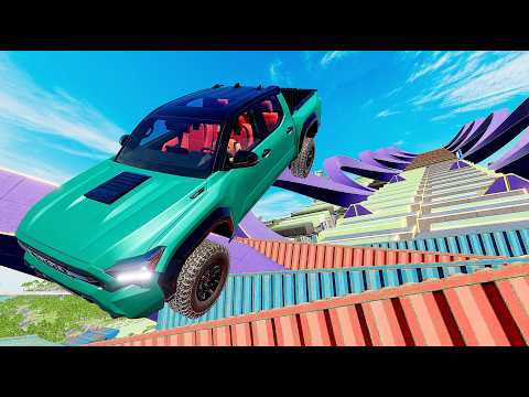 SUV Truck VS Downhill Giant Speed Bump Parkour Challenge - BeamNG Drive