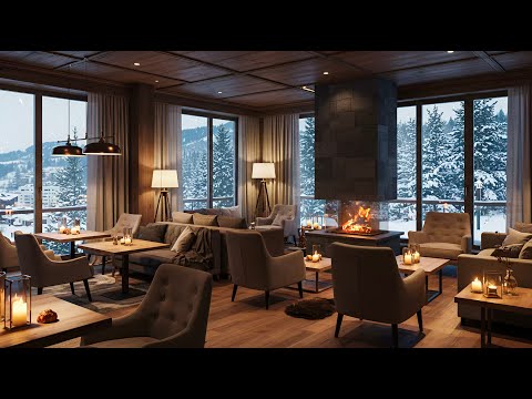 Relaxing Cafe Shop Ambience | Fireplace & Jazz Piano