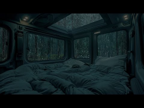 10 Hours⚡️Heavy Rain on Window in A Camping Car | ASMR Sounds to Fall Asleep & Forget All Worries