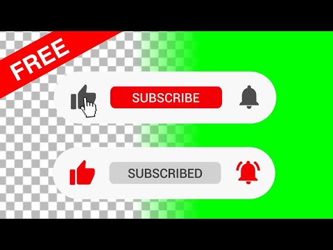 YouTube like subscribe bell buttons green screen, transparent background