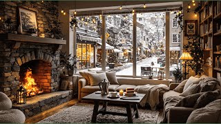 Cozy Winter Cafe Ambience ☕❄️🧣Jazz Relaxing Music & Crackling Fireplace for Reading, Studying, Work