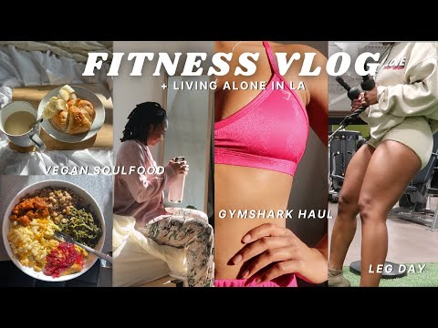 FITNESS VLOG: low impact leg day (no back pain) + gymshark haul + vegan food to get thick