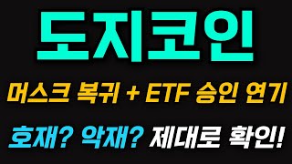[도지코인 DOGE] 일론 머스크 복귀.. ETF 승인 연기.. 호재? 악재? 제대로 확인해야 합니다 !