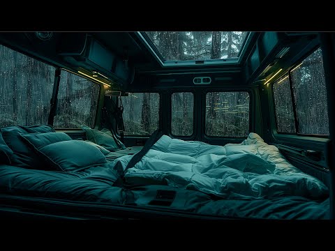 10 Hours⚡️Gentle Rain on a Camping Van in the Woods | Deep Sleep and Stress-Free Nights ASMR