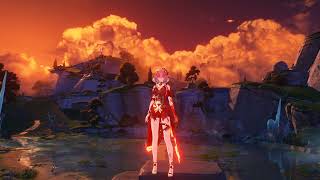 Changli Mod in a red dress is catwalking under the sunset | Wuthering Waves | Map 2.0