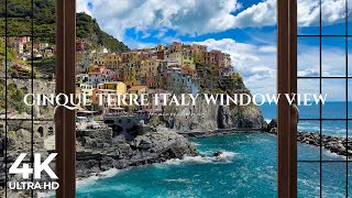 4K Coastal town Manarola, Cinque Terre in Italy window view - Relaxing, Calming, Ambience