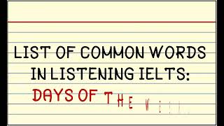 List Of Common Words In Listening IELTS Days Of The Week