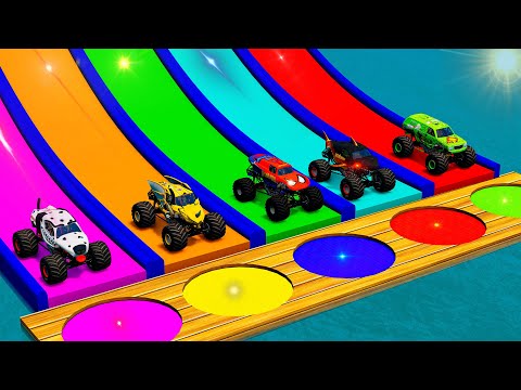 5 MONSTER  TRUCKS  VS McQueen Portal Trap |Color Slide| in BeamNG.drive