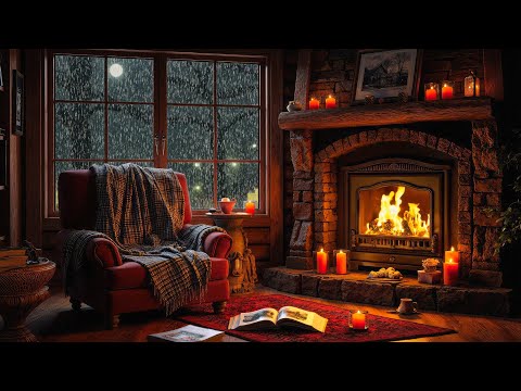 Smooth Jazz & Rainy Cozy Room Ambience 📚 Relaxing Fireplace Sounds for Reading, Sleeping