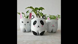 Recycled bottle planters for kids 🐰🐼🐷 #easydiyforkids