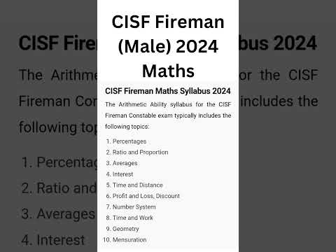 CISF Fireman(Male) Syllabus 2024 #cisffireman #cisf #cisfexamdate #cisfgk #cisfnewvacancy