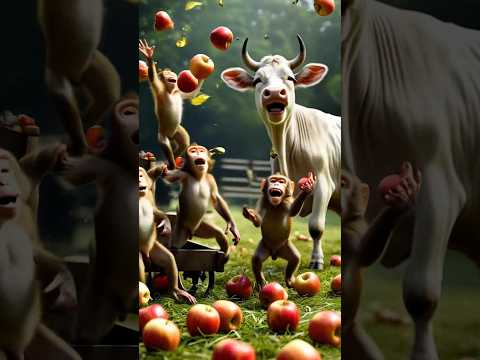 Too many monkeys scatter the cow's apples🍎 #shorts #aistory #ytshorts