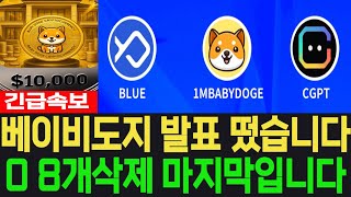 [베이비도지코인] BabyDoge 긴급속보 발표 떴습니다 0 8개삭제 마지막입니다 필수시청 코미녀