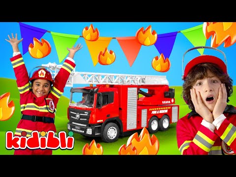 Płonący tort urodzinowy! Strażacy dziecięcy w akcji 🔥 Wideo edukacyjne dla dzieci | Kidibli