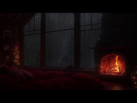 Listening to Rain Sounds While Sitting on Cozy Room🌧️ Fireplace Burning & Rain Sounds for Deep Focus
