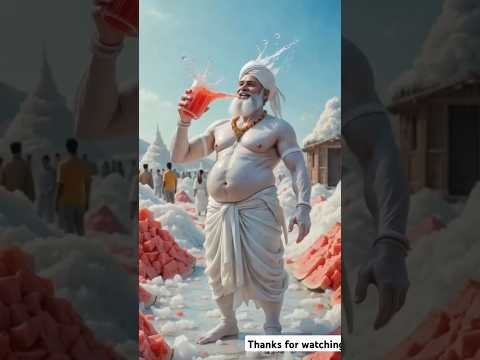 Fat farmer drink watermelon juice 🧃 and eats ice cream, a monkey 🐒 attack him😭 #ai #buffalo #monkey