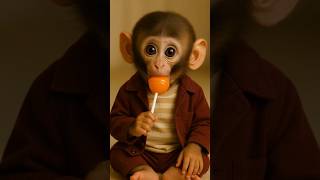 baby monkey taste lollipop 🍭 and laughing 😂