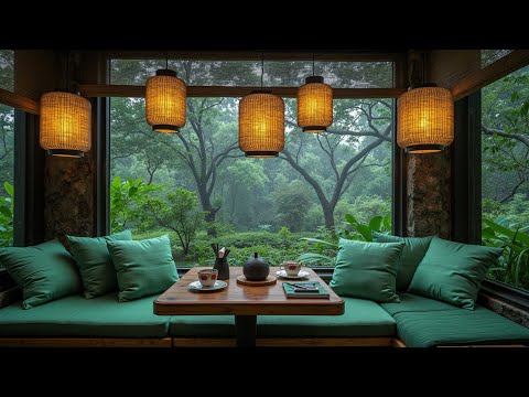 Rain & Jazz in Cozy Forest Cabin 🎶 Tranquil Relaxing Piano For Studying, Reading, Work & Sleep