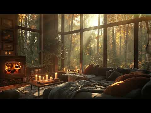 Cozy Fireplace & Soft Piano | Tranquil Fall Evening Ambience for Deep Relaxation