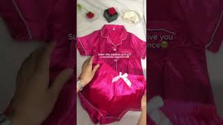 Soft satin women's pajama set | elastic waist shorts | comfortable summer sleepwear