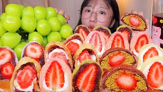다양한 딸기모찌🍓 두바이 딸기모찌 바삭딸기모찌 샤인머스켓 딸기 찹쌀떡 디저트 먹방 Dessert Mukbang