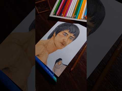 FINALLY 🥰😄| CREATE Bruce Lee Masterpiece with COLOR PENCILS |#shorts #drawing #youtubeshorts
