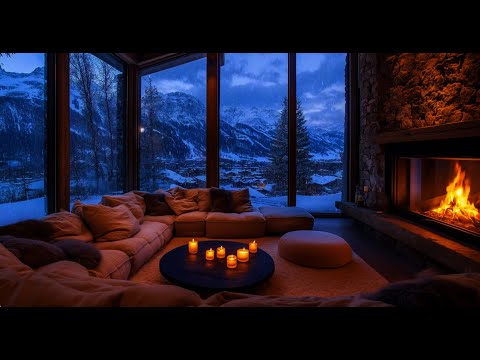 🔥❄️ Fireplace & Wind Sounds For Sleep.A Cozy Winter Night in a Mountain Cabin 🔥 🌨️( 10Hr.)
