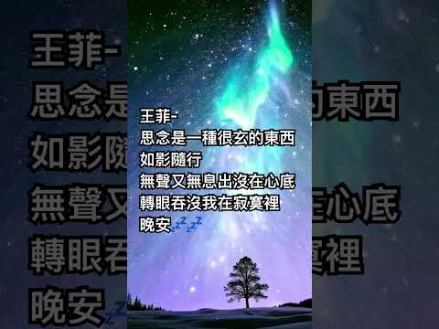 王菲-思念是一種很玄的東西 如影隨行無聲又無息出沒在心底 轉眼吞沒我在寂寞裡 晚安💤💤在夢中回憶某人