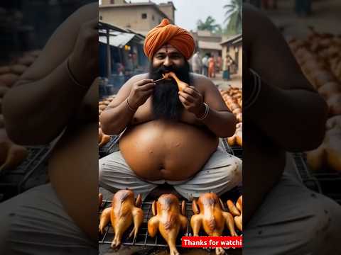 Fat man enjoys eating cooked chicken 🐔🍗 and burger 🍔 😩 #shorts #hen #goat #burger