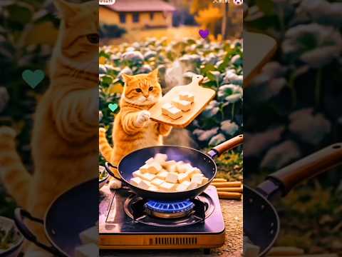 #Cute cat making food #funnyshorts #yutube #🤓🤓