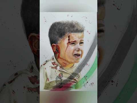 Palestinian child watercolor portrait 🇵🇸 #shorts #portrait #palestine #art #watercolorpainting