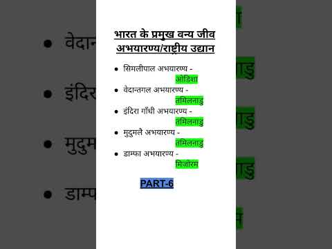 भारत के प्रमुख अभ्यारण्य/राष्ट्रीय उद्यान part-6 #gk #viral #shorts #vdo #junior #ssc  #ras #cgl #SI