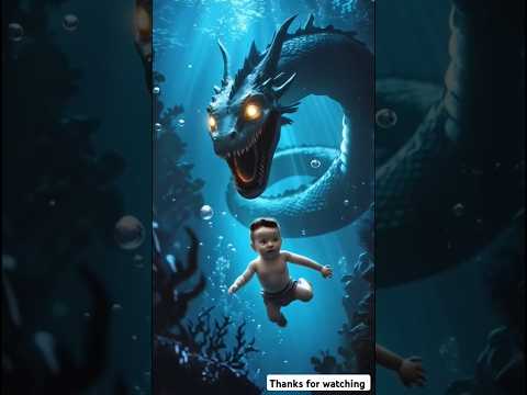 A child 🚸 falls into the ocean near a giant 🐍, a dolphin 🐬 rescues the child 🚸  #ai #child #story