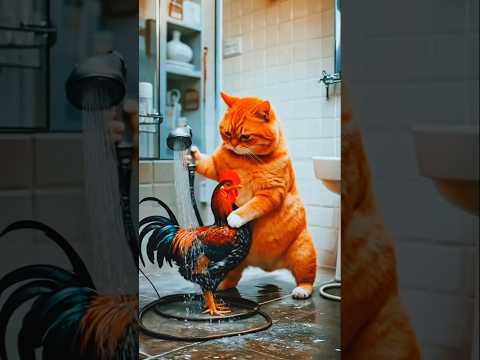 #Cat and rooster story#❣️💜❣️#yutubeshorts #💙💛💙💛