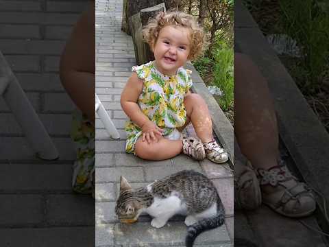 Baby Loves cat and wants playing @GinaFamily
