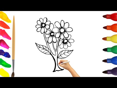 How to draw flower step by step for kids ||Teknik menggambar bunga yang mudah untuk anak-anak