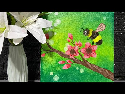 Acrylic Painting for Beginners | Flower and the Bee