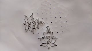 beautiful lotus rangoli design with 9*3 dots/simple rangoli design/festival rangoli designs