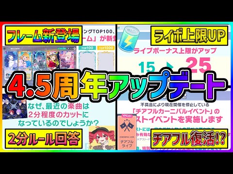 【プロセカ】ライボが丸1日溢れない！？　2分ルールについて公式が言及！　4.5周年アップデート新情報＆質問箱回答まとめ！！【プロジェクトセカイ】